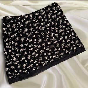 bp Black Mini Skirt with White and Light Pink Floral Print